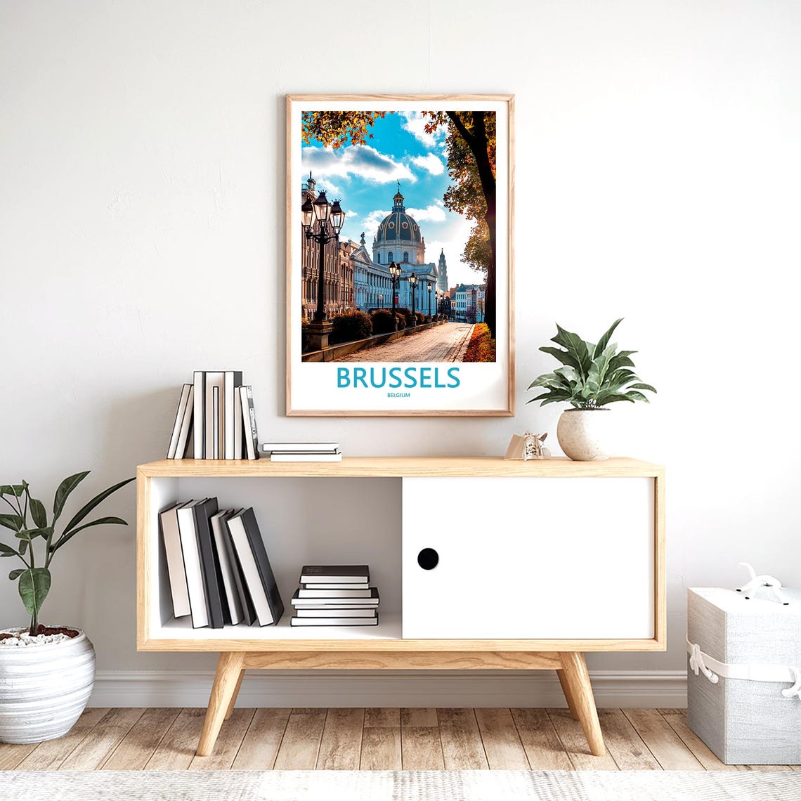 Brussels Belgium Domed Cathedral Avenue Lamppost Scene Poster - Image 2