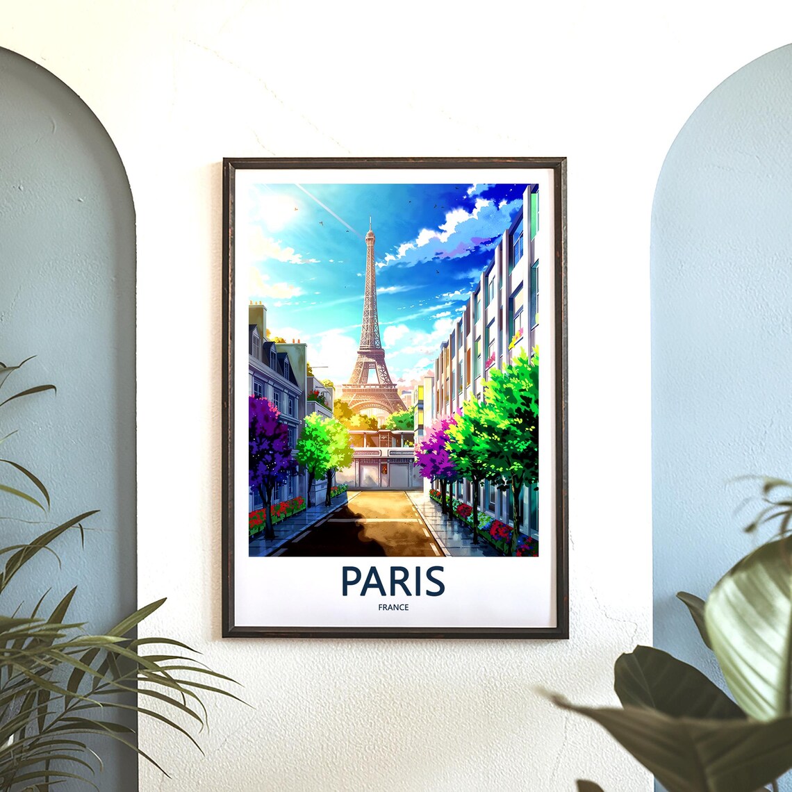 Eiffel Tower at the End of a Colorful Tree-Lined City Street Poster - Image 3