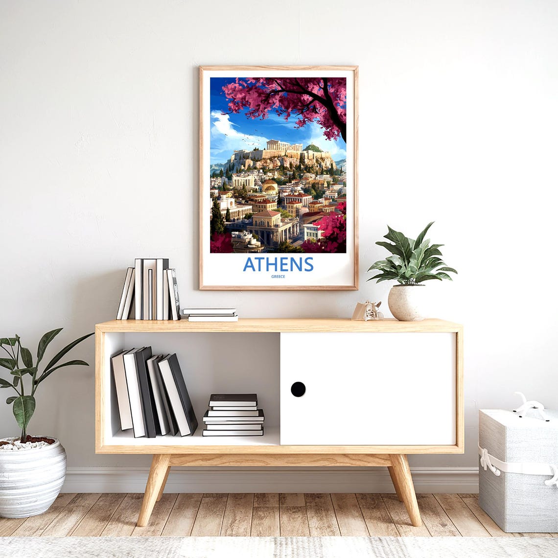 Athens Acropolis Pink Blossom Cityscape Illustrated Travel Poster - Image 2