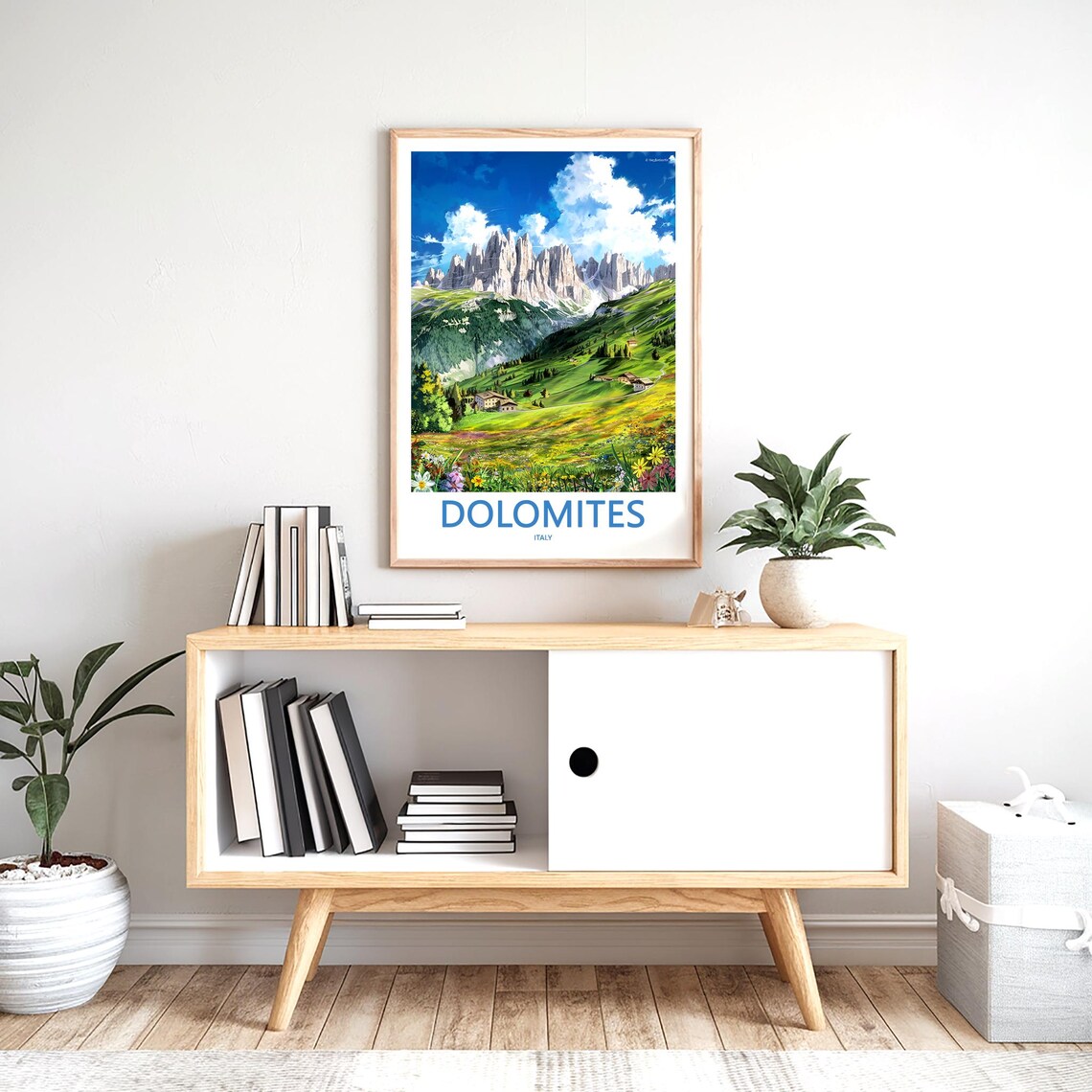 Dolomites Chalets among Colorful Wildflowers Italy Travel Poster - Image 2