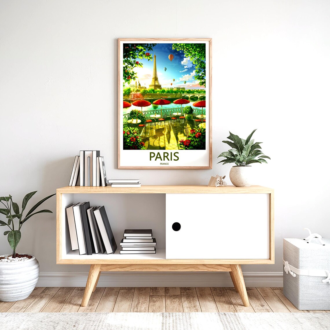 Eiffel Tower Cafe Terrace Roses Hot Air Balloons Paris France Poster - Image 2