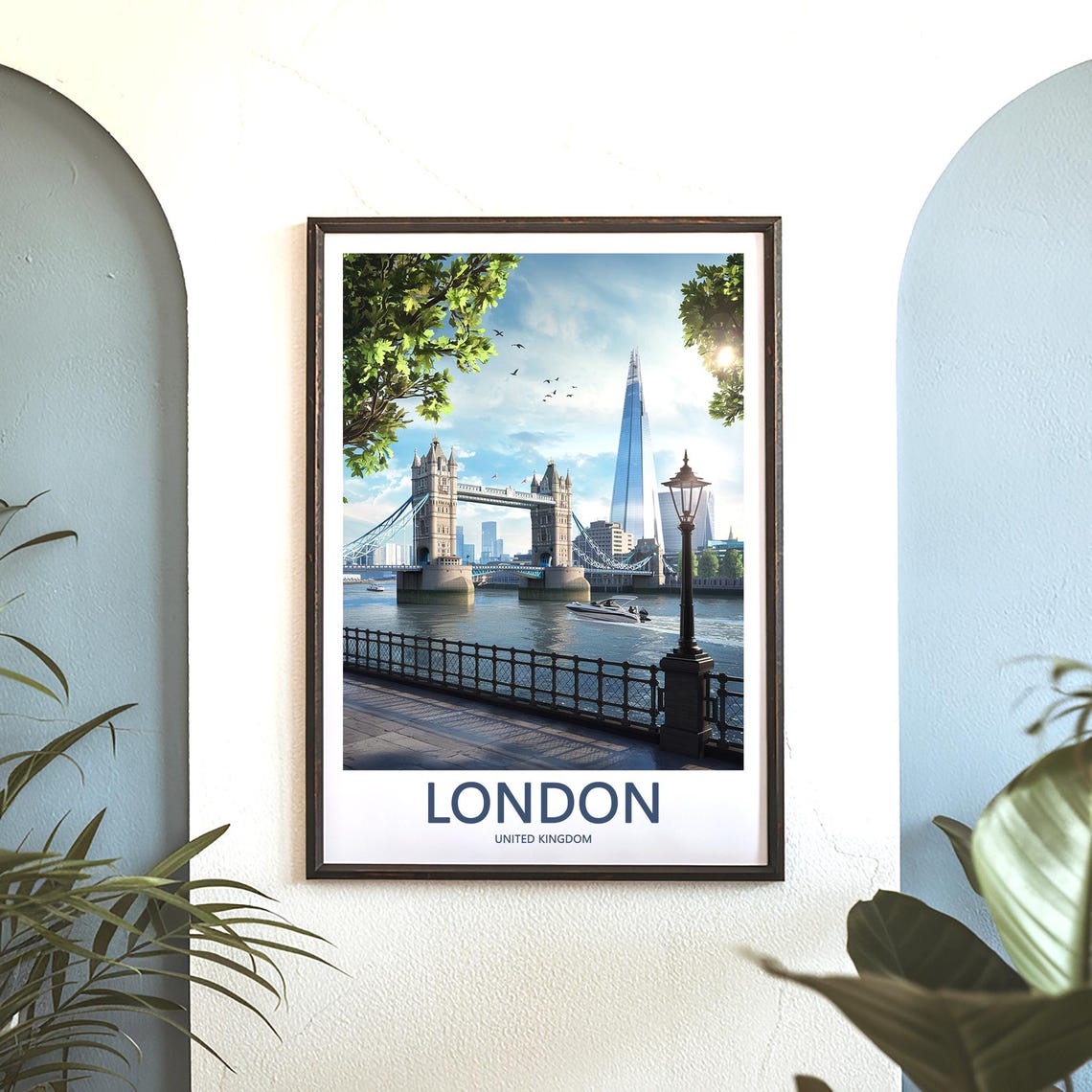 Tower Bridge and The Shard on a Sunny Riverside Travel Poster - Image 3