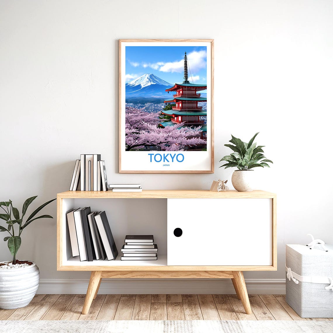 Mount Fuji with Five Storied Red Pagoda and Cherry Blossoms Poster - Image 2