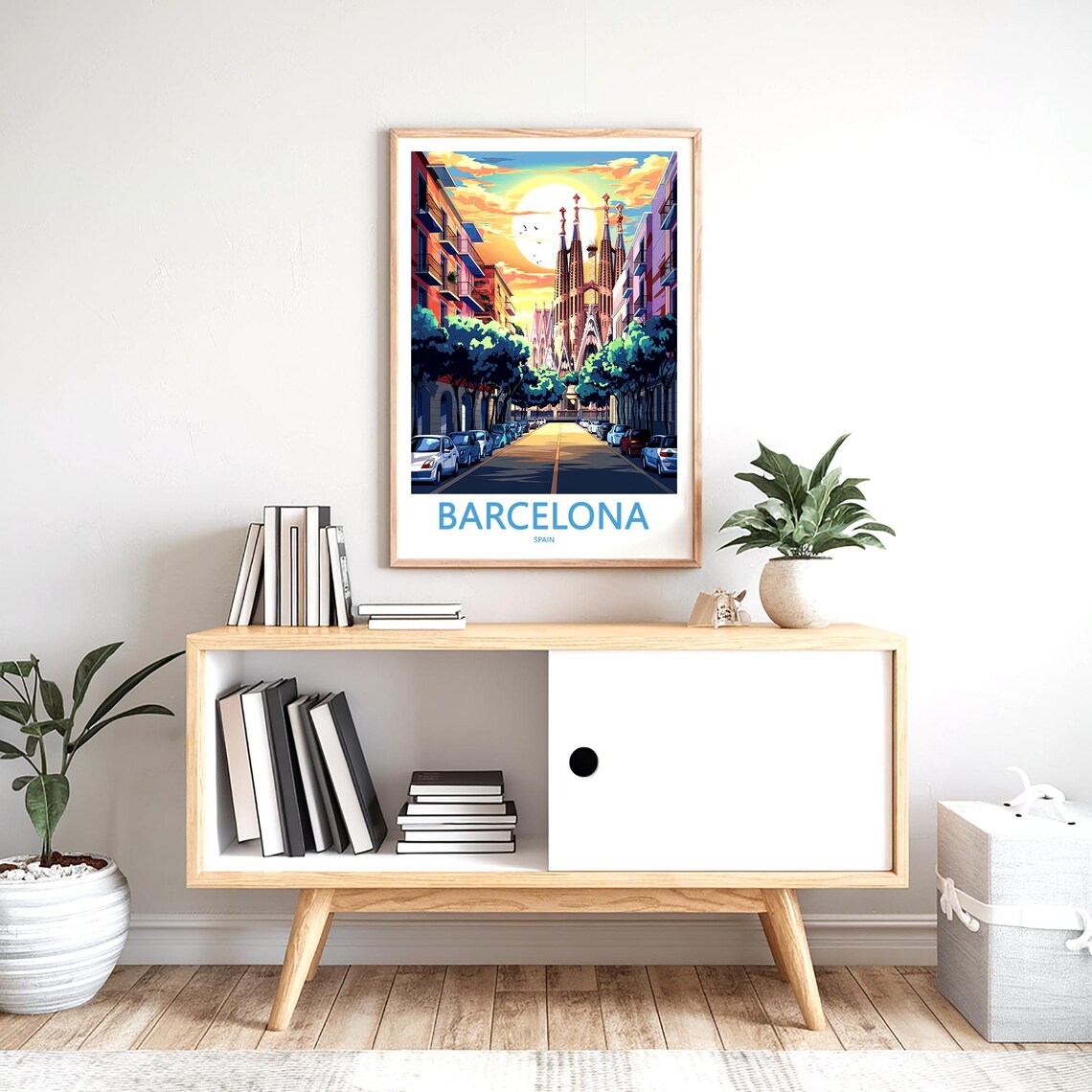 Barcelona Sagrada Familia Street Sunset Orange Clouds Travel Poster - Image 2