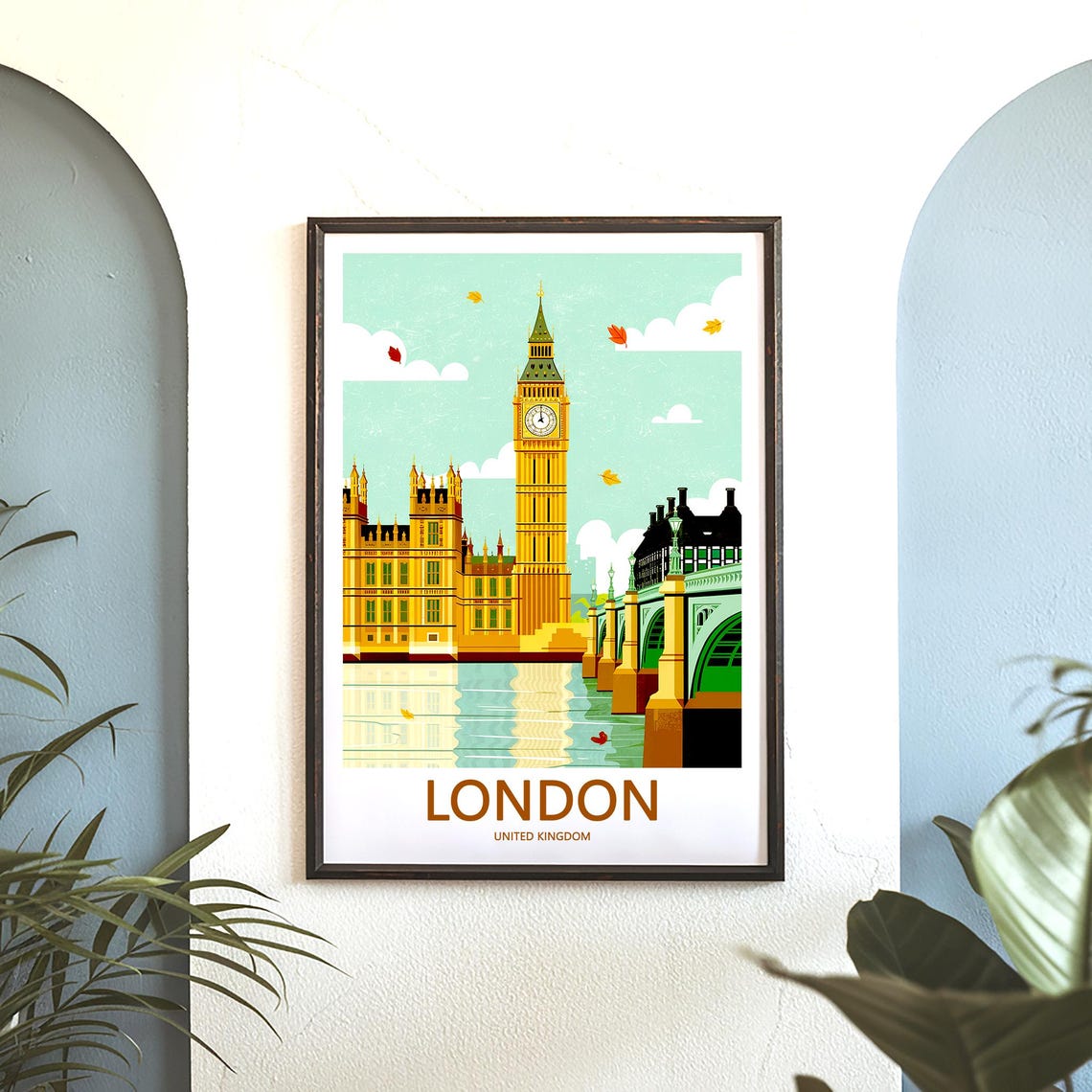 Big Ben Retro Flat Design Autumn Travel Art Illustration Poster - Image 3