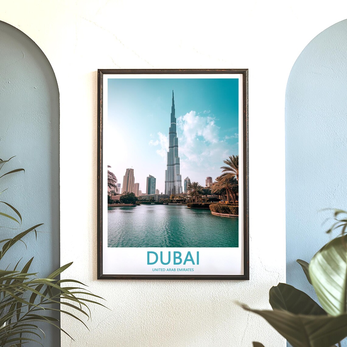 Dubai Burj Khalifa Teal Daytime Sky Over Lake Photo Travel Poster - Image 3
