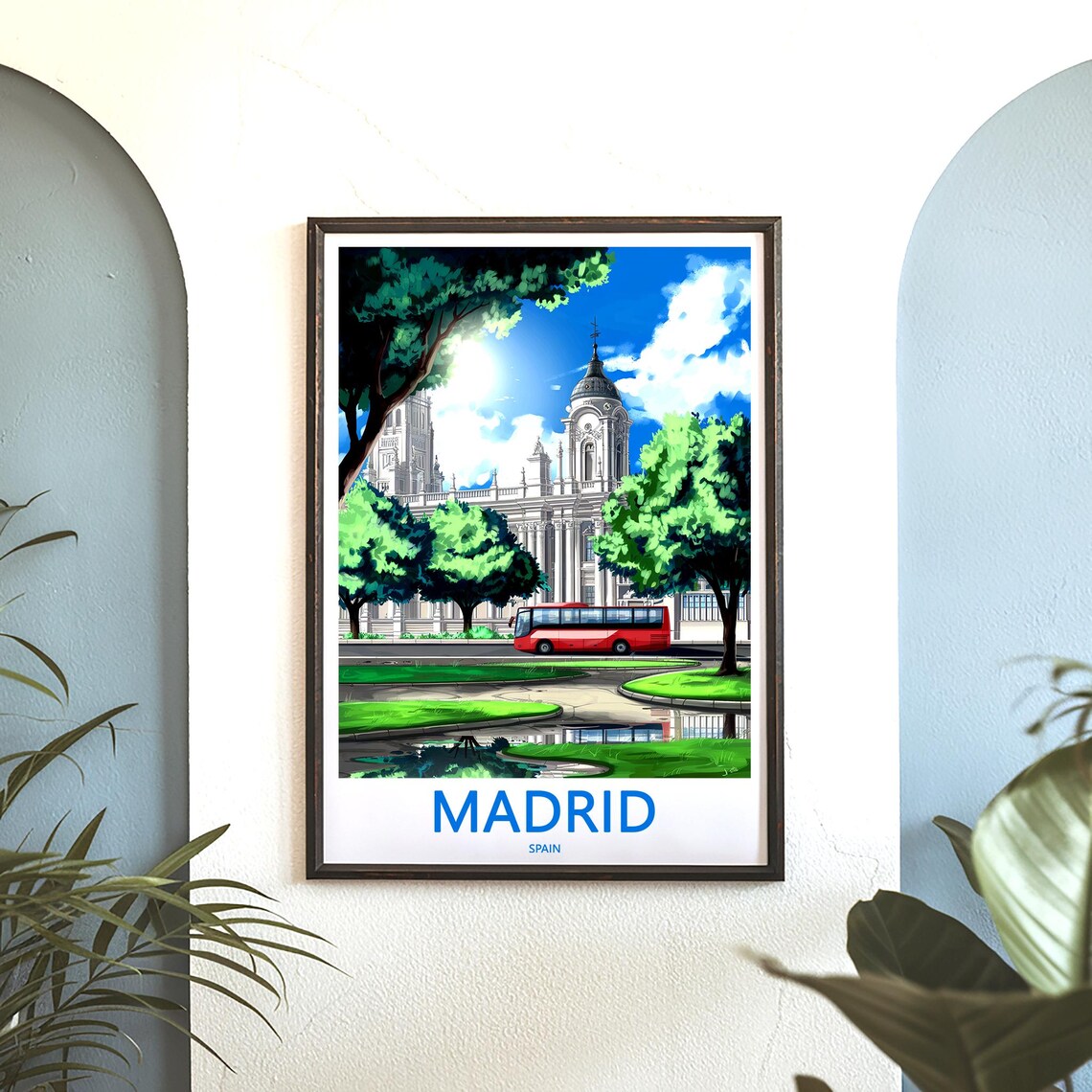 Madrid Colorful Illustrated Park and Palace Scene Travel Poster - Image 3