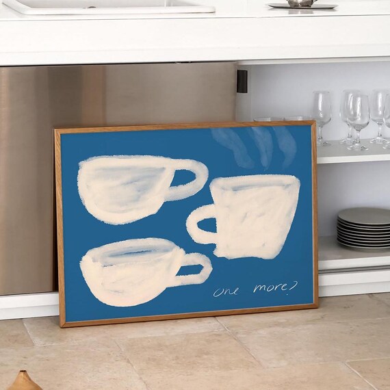 One More Coffee Print Coffee Breakfast Poster Horizontal Wall Art Coffee Bar Decor Modern Kitchen Art Hand Drawn Print Cafe Print
