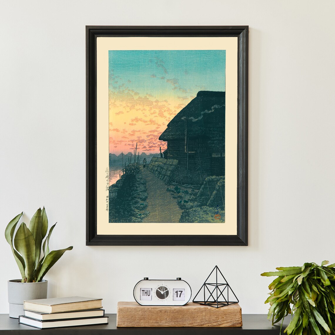 Kawase Hasui Thatched Farmhouse Sunset Path Figure Vintage Woodblock Poster - Image 2