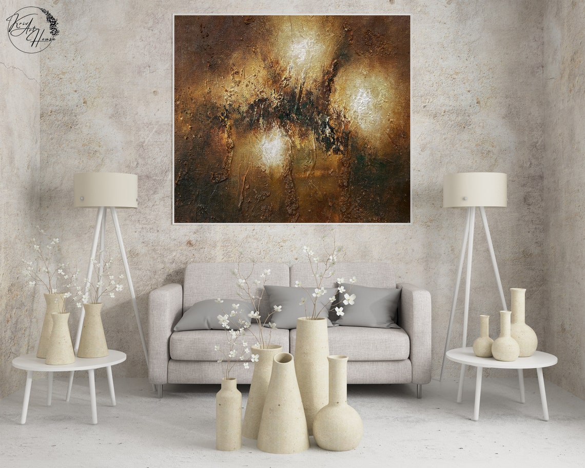 Golden Brown Glowing Light Bursts Textured Abstract Art Wall Poster - Image 3