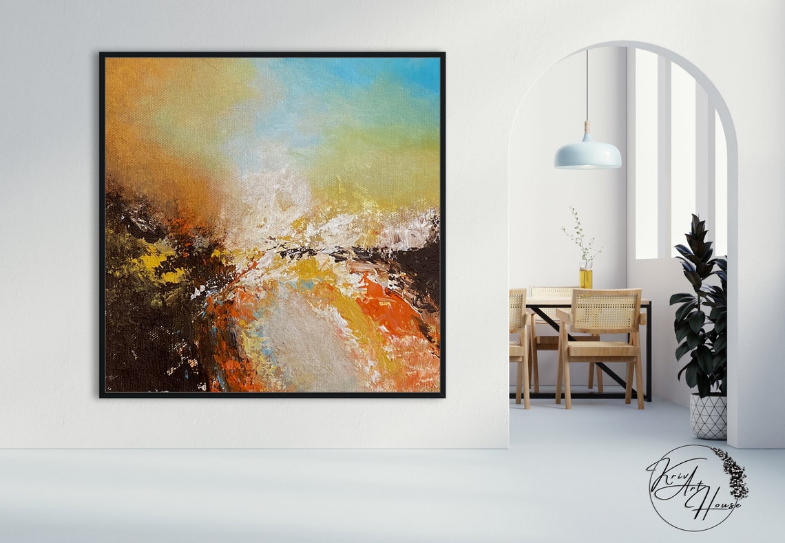 Orange Blue Sky Fiery Earth Abstract Painting Warm Modern Wall Poster - Image 2