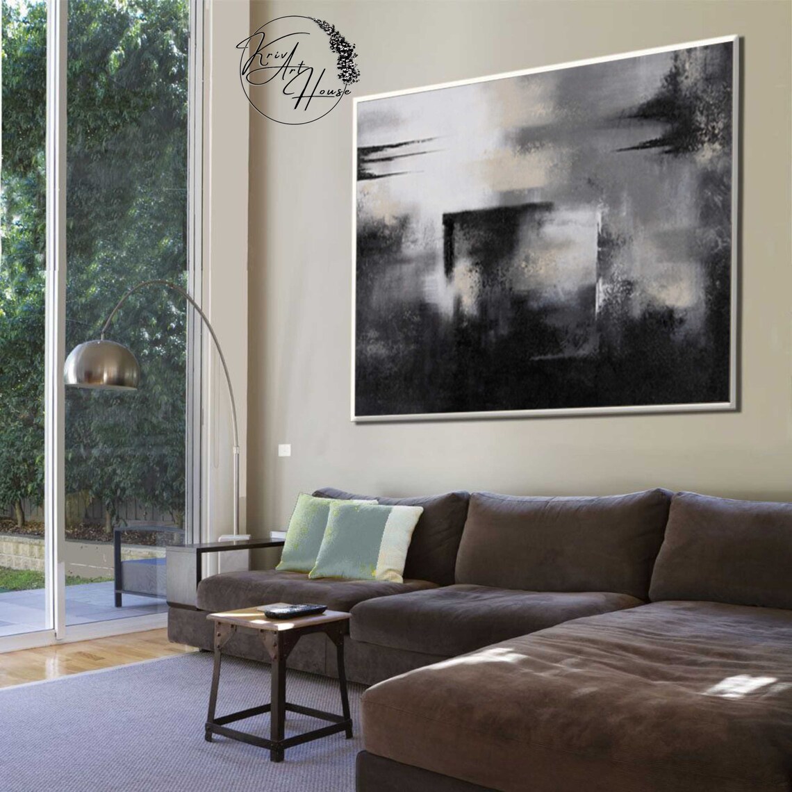 Contemporary Abstract Oil Painting Art Print, Black and White - Image 4