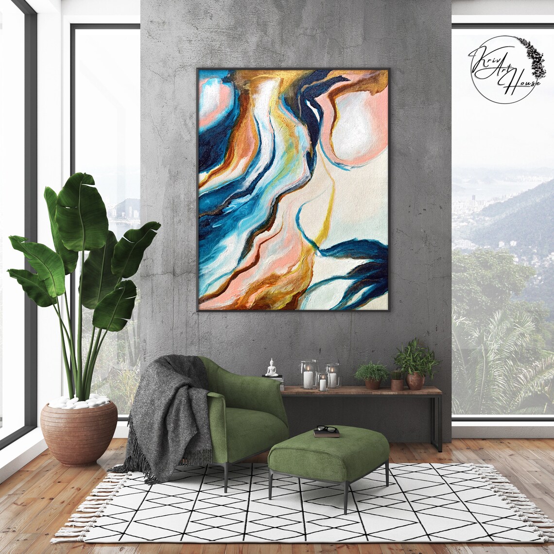 Colourful Abstract Painting, Oversized Wall Art Print - Image 2