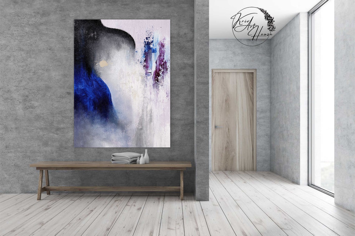 Midnight Blue White Mist Abstract Moody Palette Art Wall Poster - Image 2