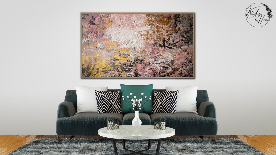 Pink Gold Brown Warm Textured Abstract Horizontal Wall Poster
