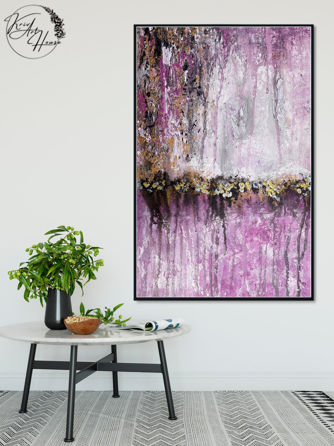 Magenta Purple White Drip Waterfall Abstract Vertical Poster - Image 2
