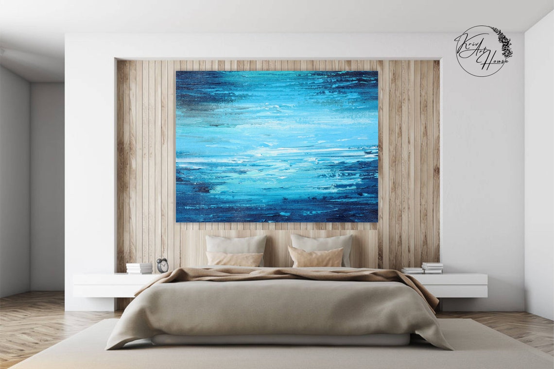 Layered Blue Ocean Waves Horizontal Abstract Calm Wall Poster - Image 4