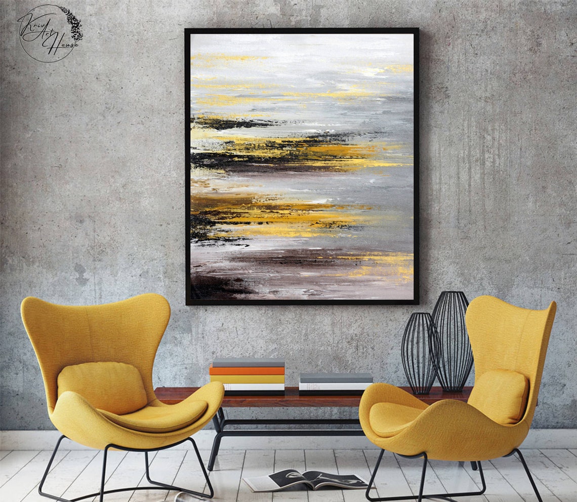White Gray Gold Vertical Drip Abstract Painting Elegant Wall Poster - Image 4