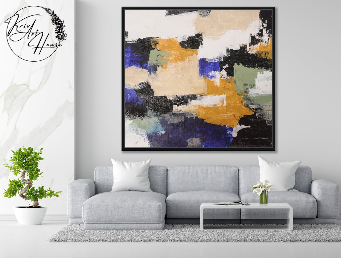 Ochre Black Blue Geometric Blocks Abstract Painting Modern Wall Poster - Image 4