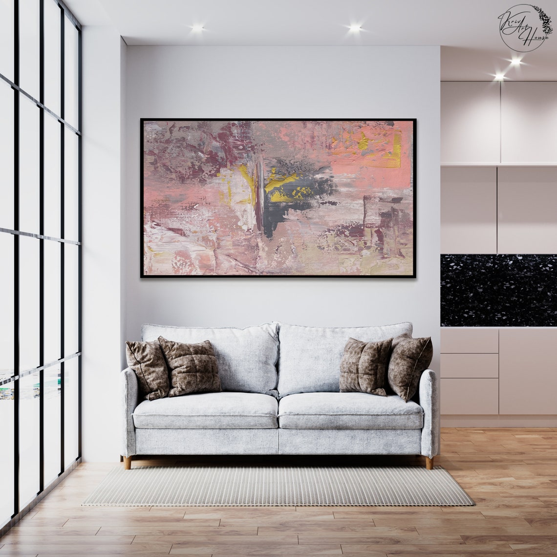 Pink Gray Abstract Gold Accents Soft Modern Decor Wall Art Poster - Image 2