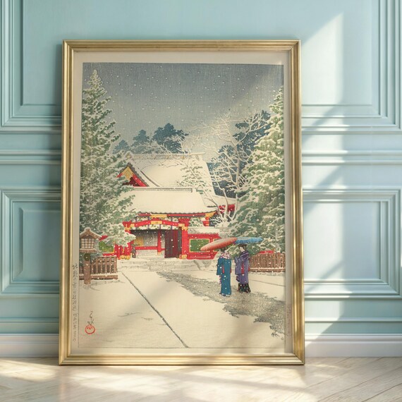 Hasui Kawase Winter Snow Shrine Japanese Woodblock Art Print