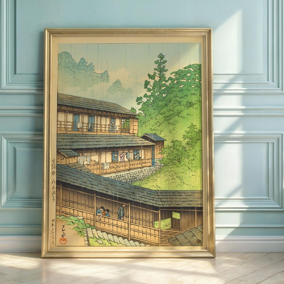 Serene Hasui Kawase Miyagi Hot Springs Ryokan Rainy Day Art Print