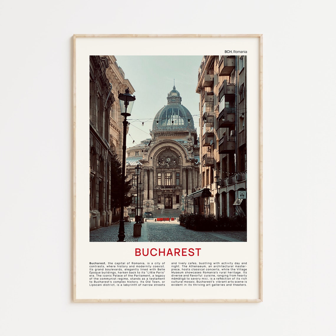 Bucharest Romania Old Town Cobblestone Street Grand Dome Photo Poster