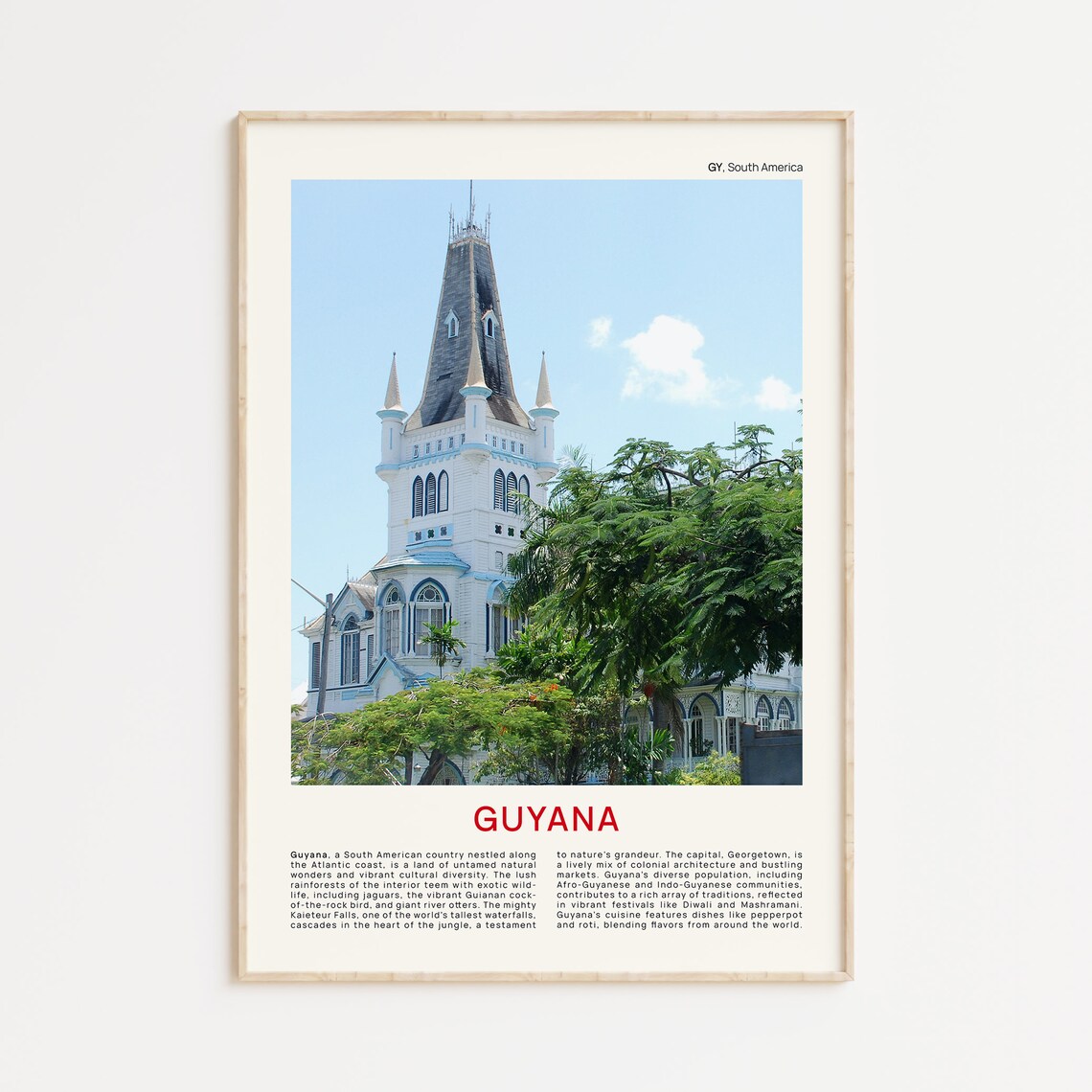 Guyana Georgetown White Cathedral Tower Film Photo Travel Poster