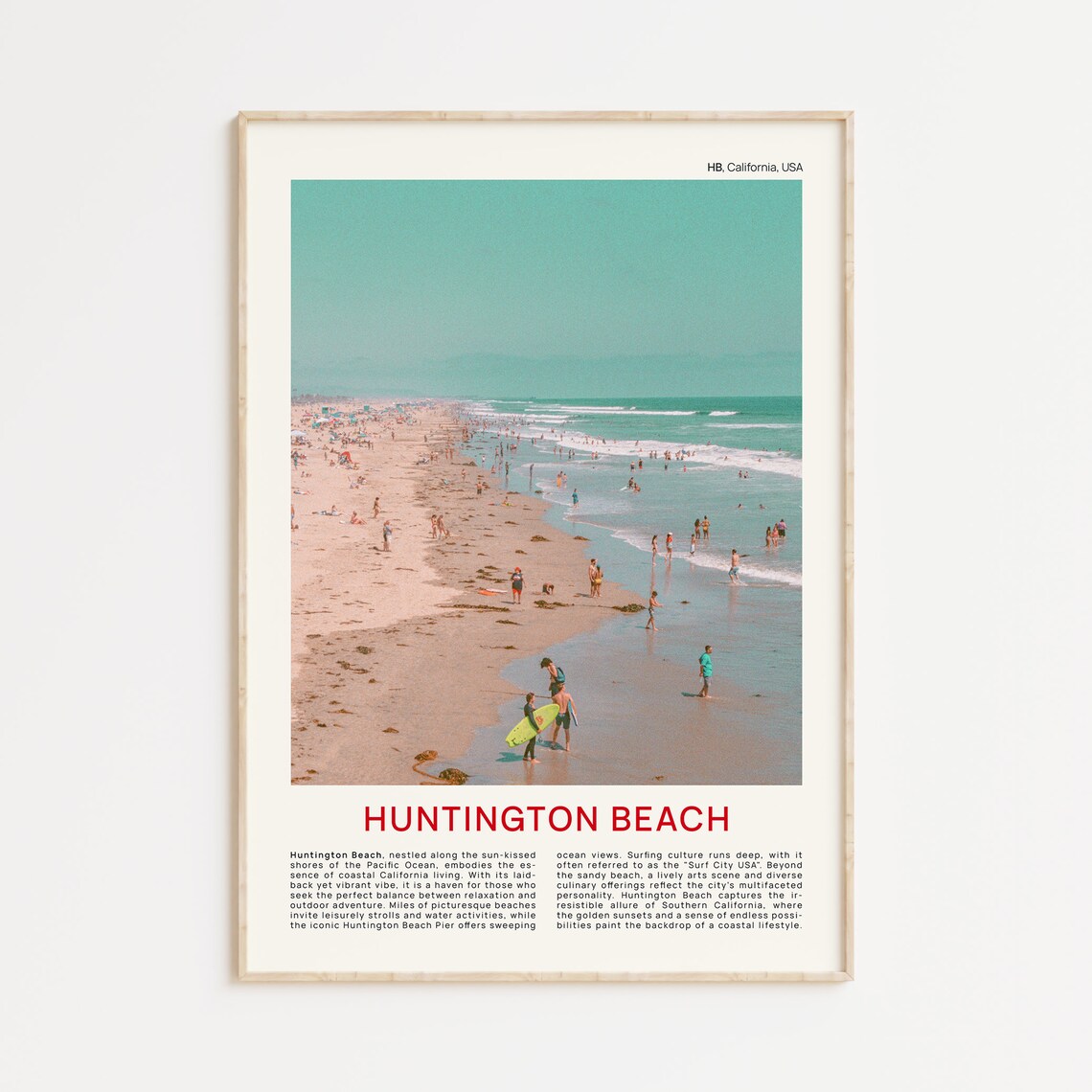 Huntington Beach Surfers California Summer Shoreline Photo Poster