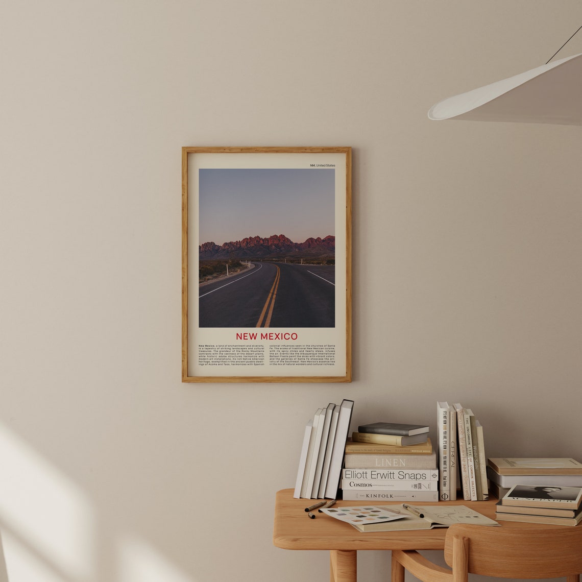 New Mexico Desert Highway at Dusk Toward Red Mountains Poster - Image 2