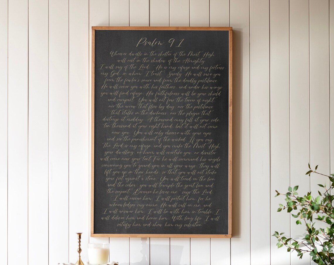 Psalm 91 Scripture Sign, Christian Home Decor Art Print
