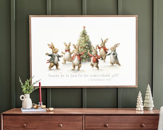 Christmas Bunny Scripture Art Print, Holiday Decor