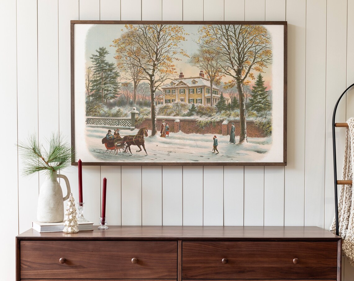 Vintage Christmas Eve Scene, Holiday Art Print - Image 3
