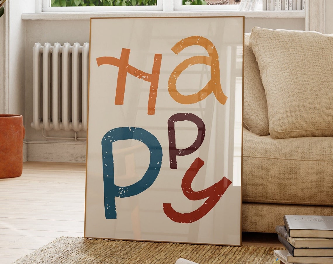 Happy Hand Lettered Word Art Colorful Modern Playful Gallery Poster