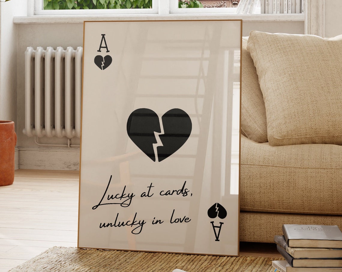 Lucky At Cards Trendy Ace Of Hearts Print Retro Wall Art Lucky You Poster Aesthetic Playing Card Poster Preppy Y2k Room Decor Quote Print