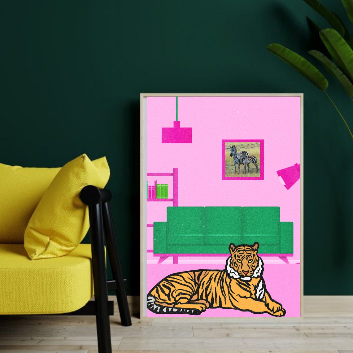 Cute Trendy Tiger Lounging Pink Living Room Retro Pop Art Poster - Image 2
