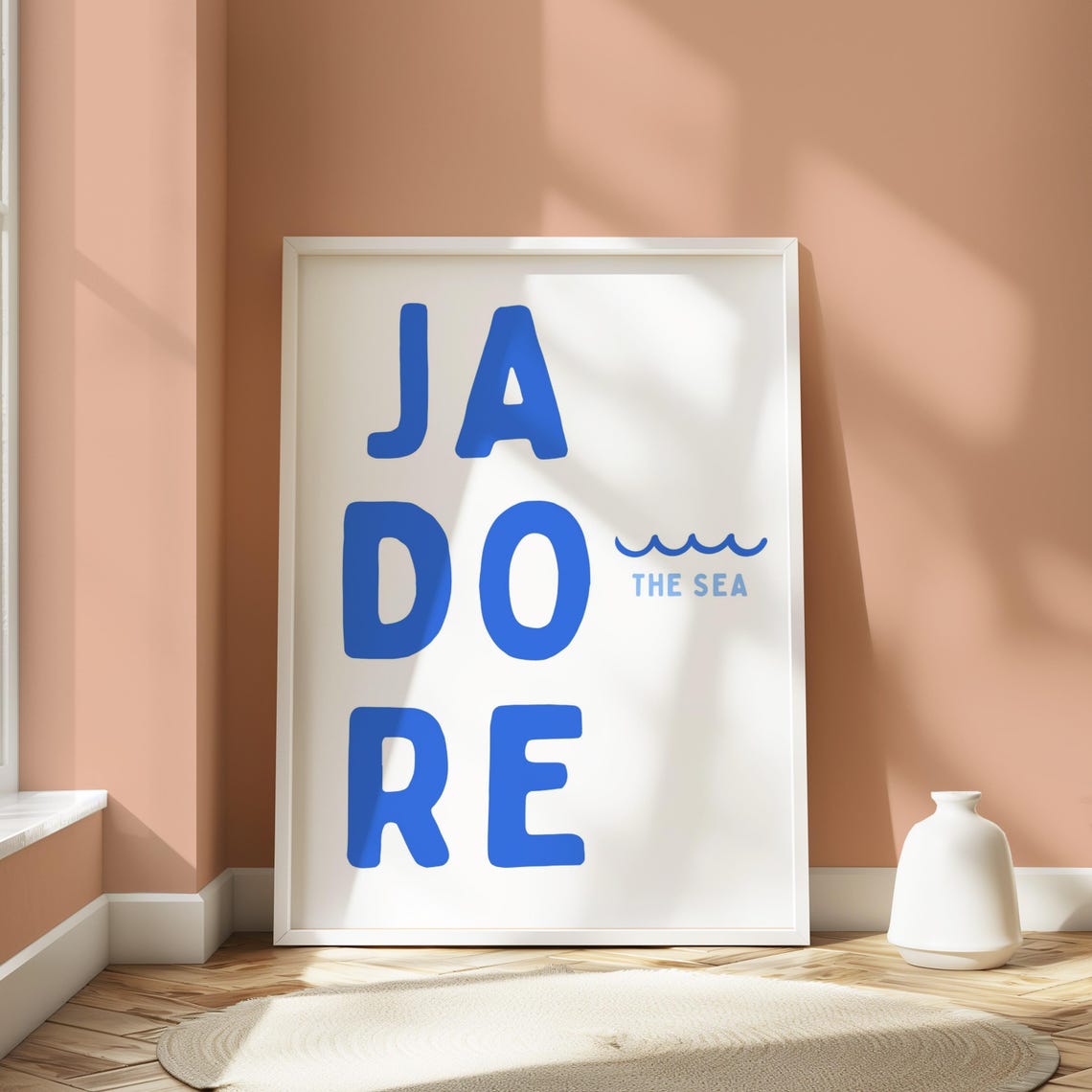 Jadore The Sea Coastal Typography Poster Blue Wave Lettering