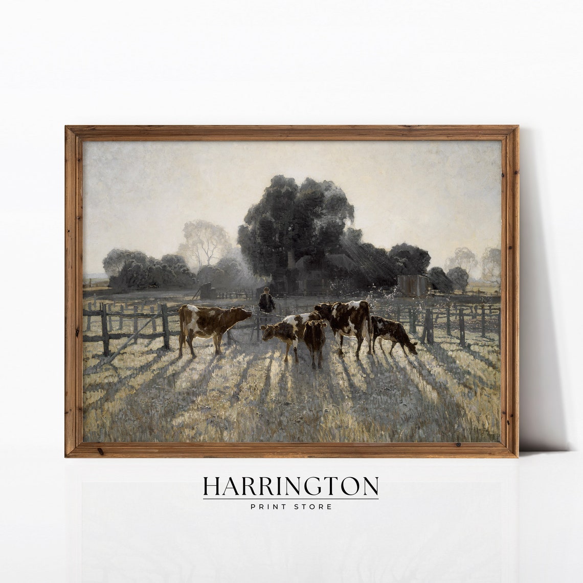 Farm Animal Painting Countryside Vintage Print Vintage Landscape Country Field Landscape Print Painting