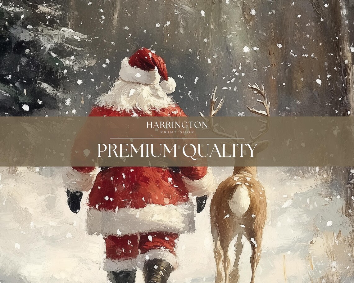 Santa Claus and Reindeer Winter Christmas Art Print - Image 3