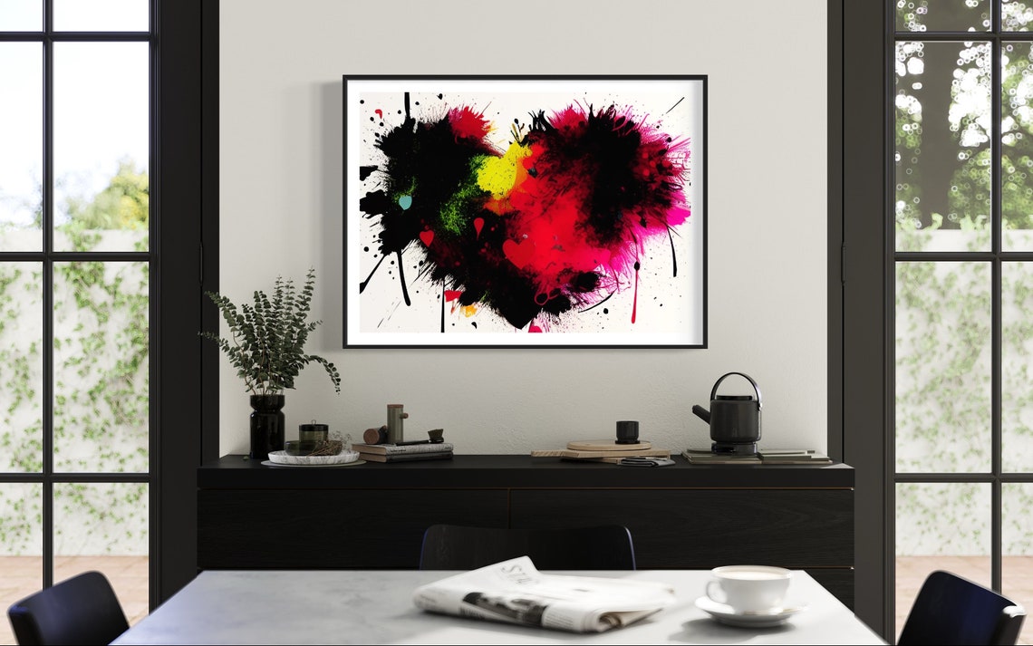 Abstract Splatter Heart Art Poster in Red Black and Pink Chaos - Image 2
