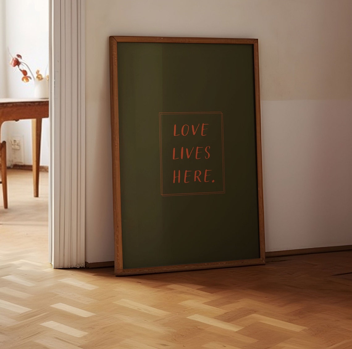 Love Lives Here Minimalist Beige Home Quote Decor Poster Gift - Image 2