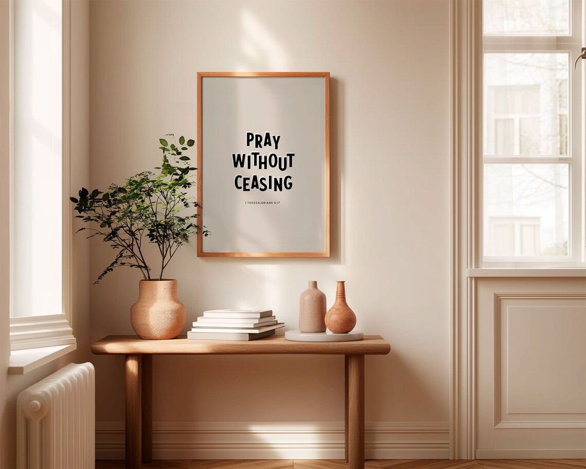1 Thessalonians 5 17 Pray Without Ceasing Playful Beige Bible Poster - Image 3
