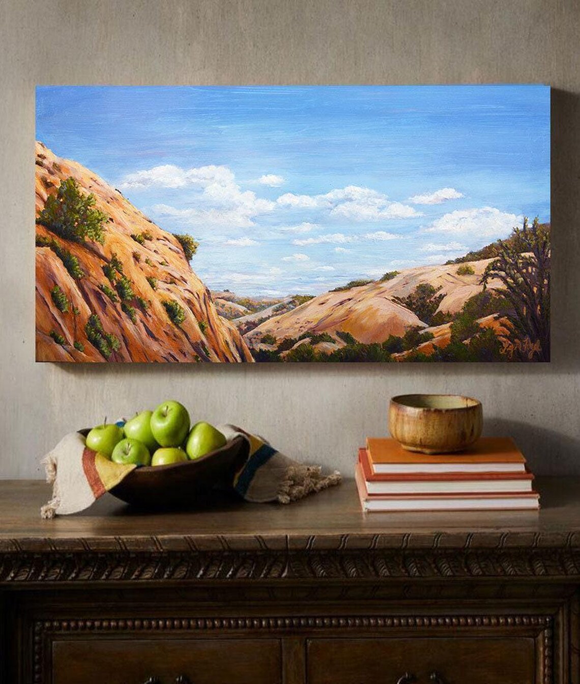 Santa Ynez Mountains Rocky Hills Blue Sky Landscape Painting Poster - Image 3