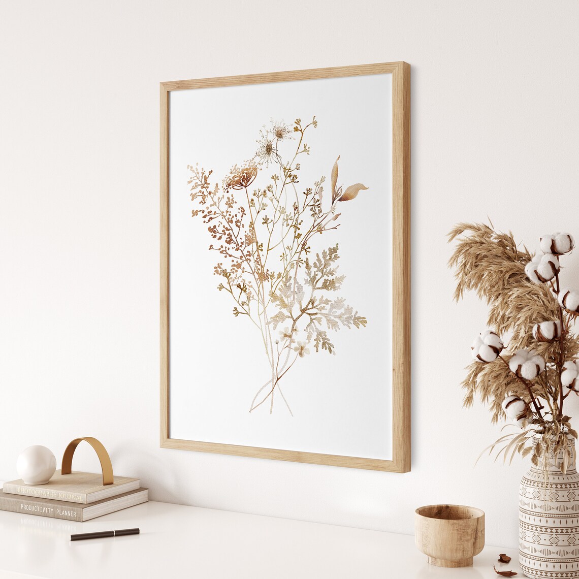 Dried Bouquet Print, Boho Fall Wildflowers Art - Image 3