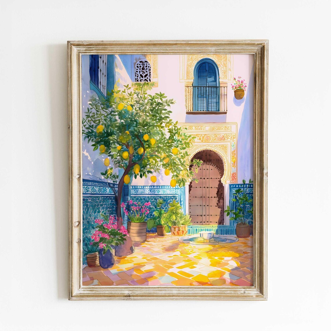 Sunlit Mediterranean Courtyard Lemon Tree Colorful Patio Poster
