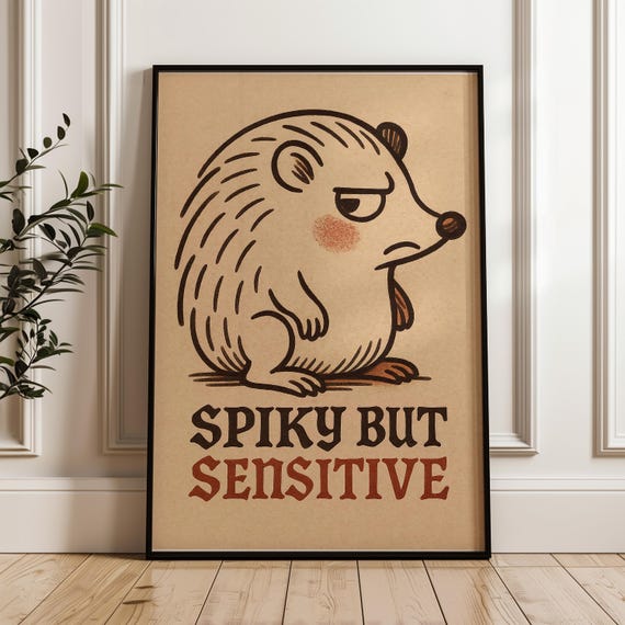 Retro Hedgehog Print Funny Animal Pun Quirky Wall Art