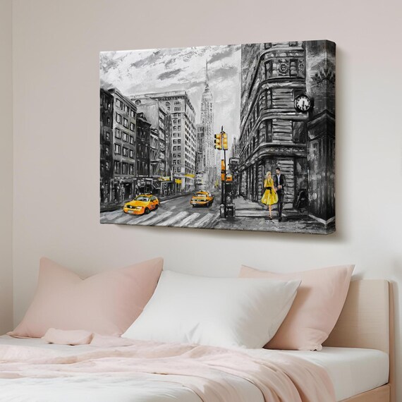 New York Street Yellow Taxis Black White Color Pop City Art Poster