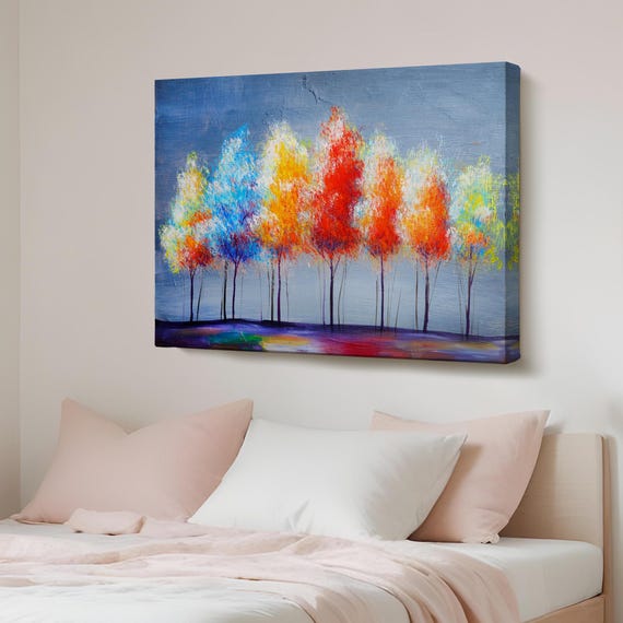 Colorful Trees Oil Painting Look Decorative Canvas Wall Art Large Abstract Print Modern Decor