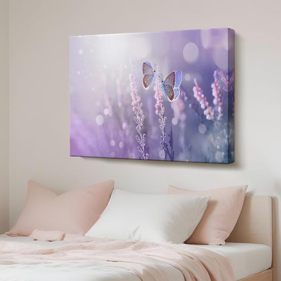Elegant Butterflies On Lavender Flowers Decorative Canvas Wall Art Framed Animal Modern Housewarming Gifts