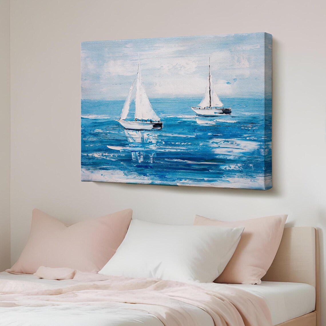 White Sailboats Blue Sea Oil Painting Nautical Sailing Boat Art Poster